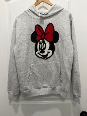 Gray Hoodie with Minnie Mouse crochet Patch - Red Bow